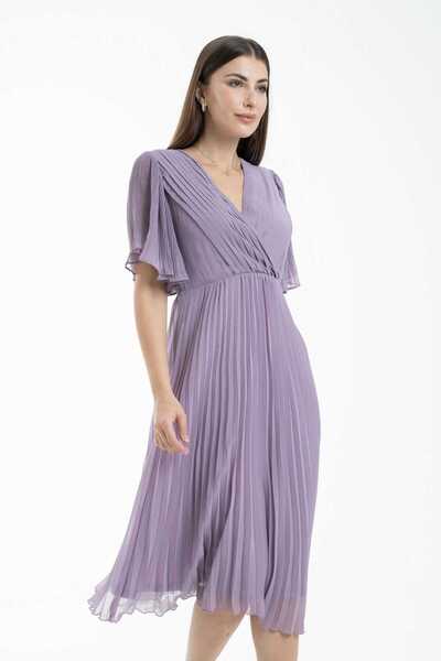 mica Pleated Midi Dress with Waist Tie and Half Sleeves