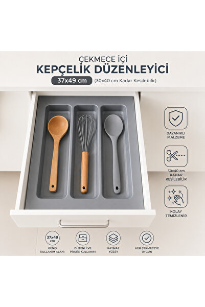 Deltaaks Mobilya Aksesuarları 37/49 Cm Cekmece Içi Kepçelik Grı 30/40 Cm Kada...