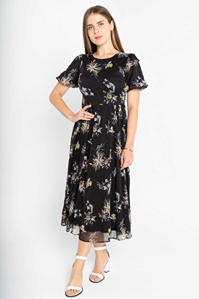 mica Plain Solid Long Dress with Short Sleeves