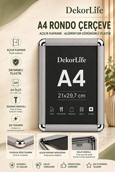 DekorLife A4 Rondo okvir - Okvir za postere - Okvir za dokumente - Plastični ...