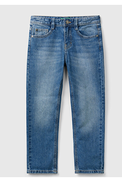 United Colors of Benetton Pantaloni din denim pentru băieți, albaștri, cu cro...