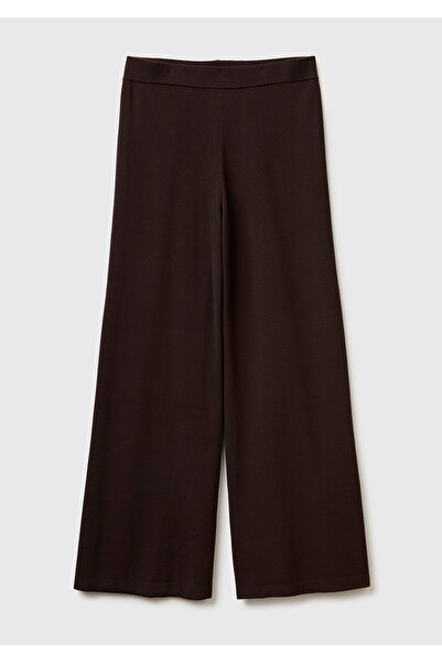 United Colors of Benetton Women's Brown Viscose Blend Wide Leg Knitwear Trousers