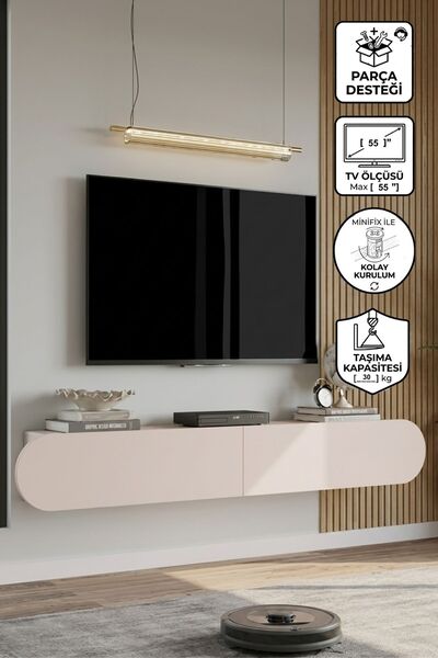 Yurupa Lumos 180 cm Oval Kapaklı Tv Ünitesi Modern Duvara Monte Tv Sehpası Ku...