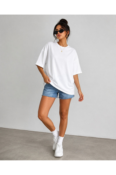 POLYMOOD Set of 3 Oversize 100% Organic Cotton Round Neck Loose Fit T-Shirts