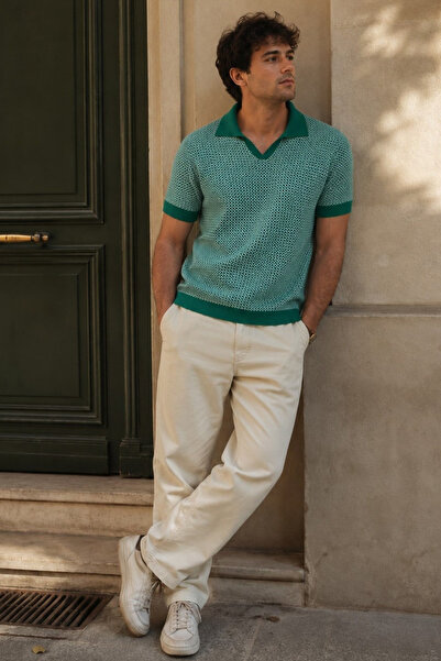 Madmext Green Polo Neck Men's T-Shirt 5077