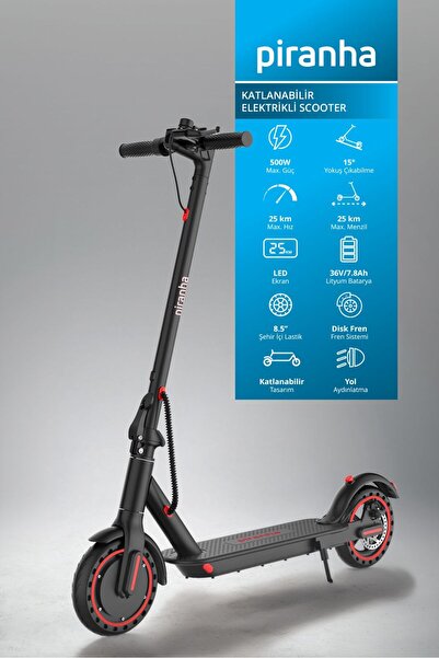 Piranha 5010 500W Elektrikli Scooter | 36V 7.8Ah Pil | LED Aydınlatma | LCD E...