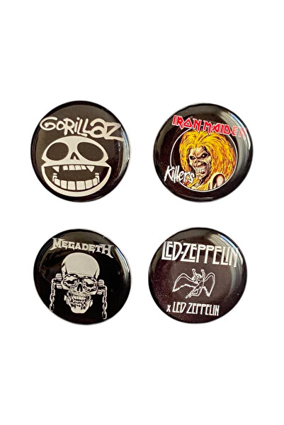 Yaya Dizayn Gorillaz Iron Maiden Led Zeppelin Megadeth Temalı 4'lü Parlak Bas...