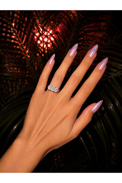 LUMİERE JEWELRY Tria Zirkon Baget Taşlı Çelik Yüzük
