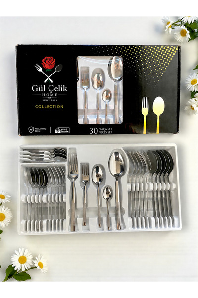 KAVEH 30 Parça 6 Kişilik Çatal Kaşık Seti Hasır Model Kutulu 18/0 Kalite