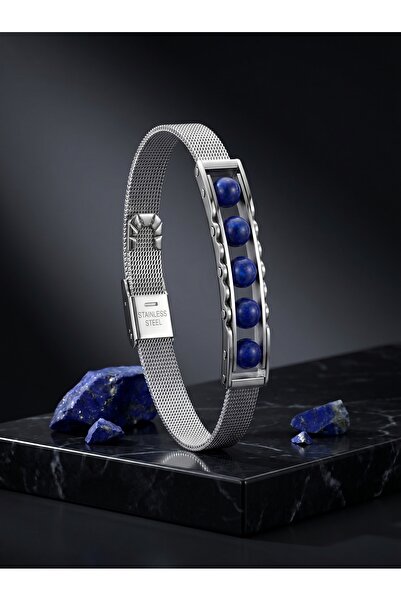 Parmas Design Natural Stone and Stainless Steel Men's Adjustable Gift Bracele...