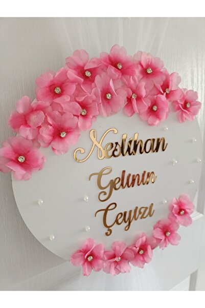 bir parça tasarım Çeyiz kapı süsü pembe renk(istenilen yazı yazılır)
