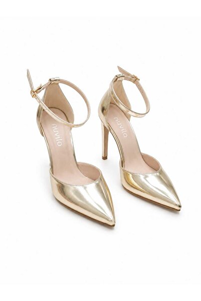 nuvilo Gold Gold 10.5 cm Belt Pointed Toe Stiletto Thin Heel Women's Shoes