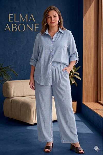 elma abone Plus Size Strawberry Jacquard Shirt and Pants Suit