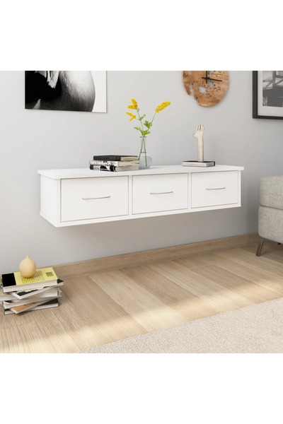 Concept Raft de perete cu sertare, alb, 88x26x18,5 cm, PAL