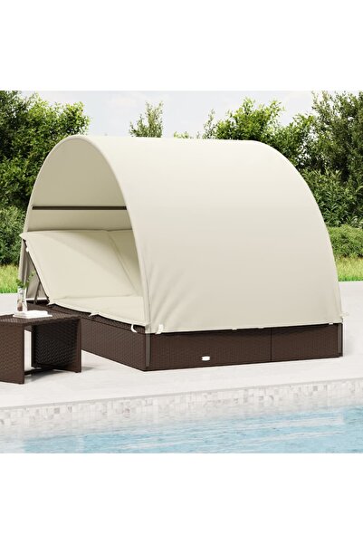 Concept Șezlonguri 2 buc acoperiș rotund maro 211x112x140 cm poliratan