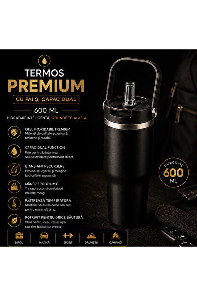 Extramall Termos cu capac dual și filtru pentru ceai, design modern, cu mâner...