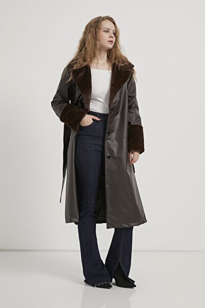 Arma Life Armalife 2259 faux fur detail belted faux leather women's coat