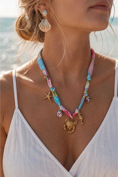 MITH SB TAKI Sea Themed Stainless Steel Scarf Necklace 45+5 cm