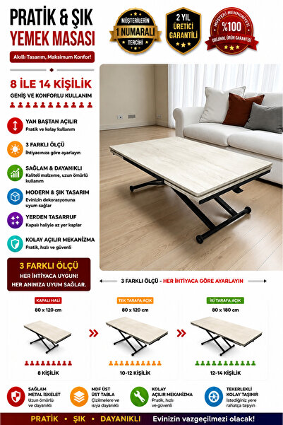 SEHPAM AKILLI Yan Baştan Açılır Akıllı Yemek Masası Oval Mdf Tabla Alt Mekani...