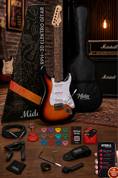 Midex Rph-30sb Gül Klavye Strat Kasa Sss Elektro Gitar Seti