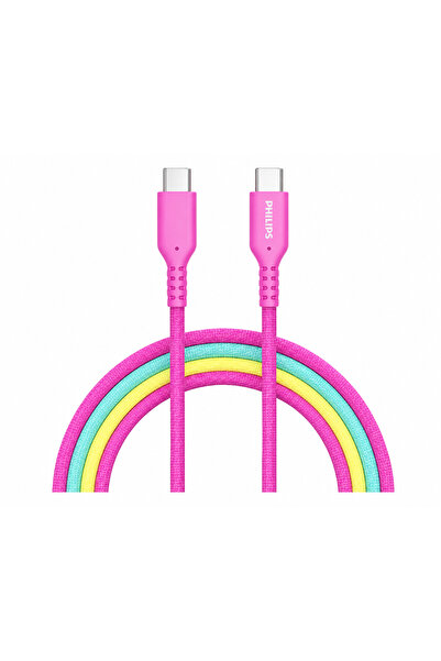 Philips DLC8130C/00 240W USB-C to USB-C PD Hızlı Şarj Kablosu, Pembe, 1 Metre
