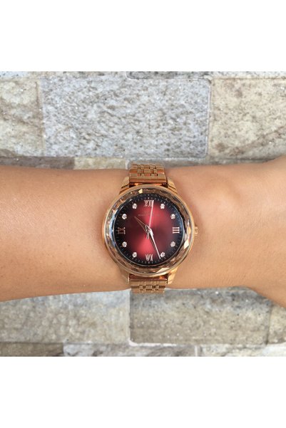 İBSO Stone-Embellished Burgundy Dial Elegant and Stylish Women's Wristwatch