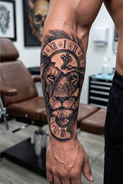 BP Tattoo Mekanik Saat ve Aslan Dövmesi Tattoo