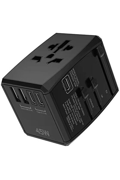 Techsuit Adaptor pentru Priză Universală, PD45W, 2 x USB, 3 x Type-C, EU, UK,...