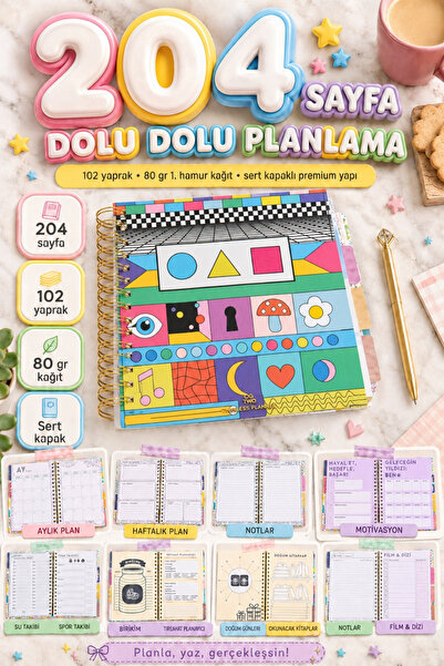 OGTWO Premium Quality 17x24 cm Stickerlı Süresiz Planlama Sert Kapaklı Haftal...