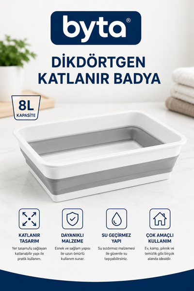 BYTA 8 Lt Foldable Rectangular Multi-Purpose Washing Basin – for Vegetables, ...