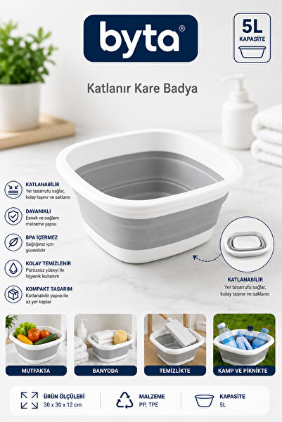 BYTA 5 Liter Collapsible Square Basin Folding Basin Vegetable Fruit Washing C...
