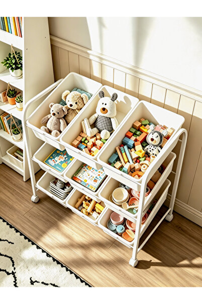 Shangxing Three-tier children's toy storage rack with 9 detachable storage bo...