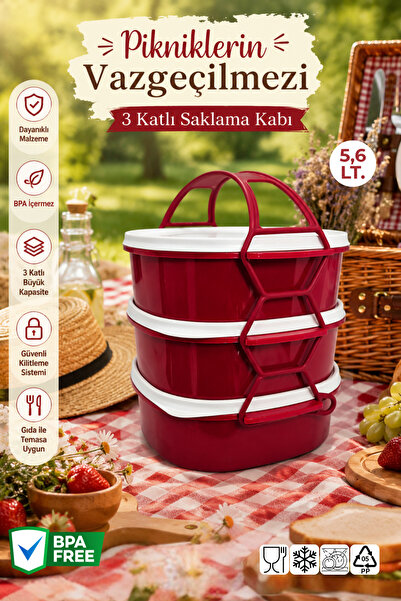 Nandy Home Renkli 3 Katlı Taşınabilir Çok Amaçlı Beslenme ve Saklama Kabı - P...