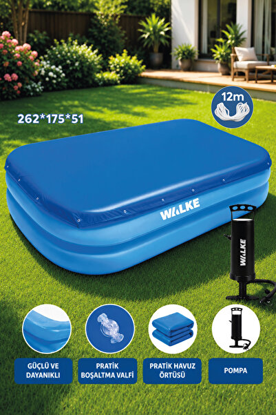 Walke Şişme Aile Havuzu 262x175x51 cm Büyük Boy Dikdörtgen Havuz - Pompa ve H...