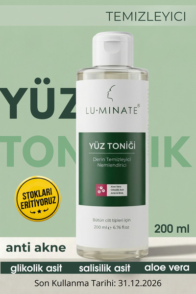 Luminate Yüz Toniği Glikolik Salisilik Asit Siyah Nokta Karşıtı Yağlı ve Karm...