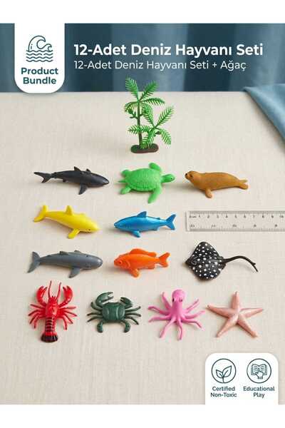 berattoys 12 pcs mini hayvan seti deniz canlıları hayvan figür oyuncaklar bal...