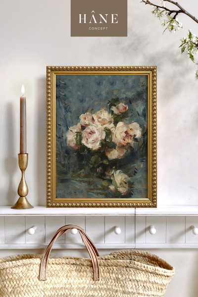 Hane Concept Vintage Pembe Gül Baskılı Çerçeveli Tablo, Galeri Duvarı, Sanats...
