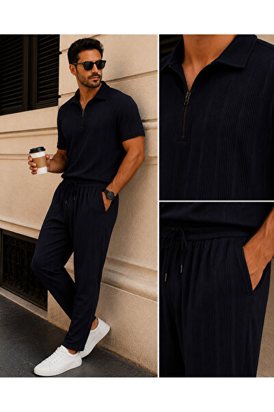 WENMİNG Men's Ottoman Fabric Summer Top and Bottom Set