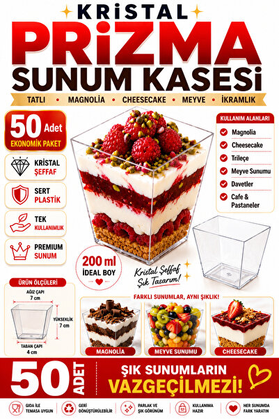 Kullanatsepetim Kübik Prizma Mika Plastik Şeffaf Kapaksız Sunum Kabı 200 Cc 5...