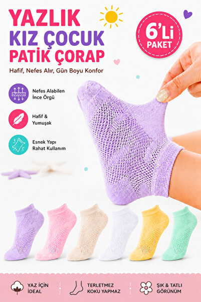 SEVORIA 5 Çift Kız Bebe&Çocuk Yazlık Kısa Çorap Kalp Desenli Lacoste Yazlık K...