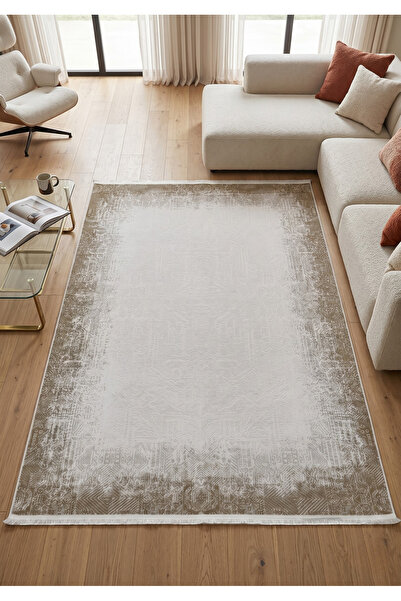 Merinos Vista Krem Renk Sarı Çerçeveli %100 Akrilik Yumuşak Dokulu Salon Otur...