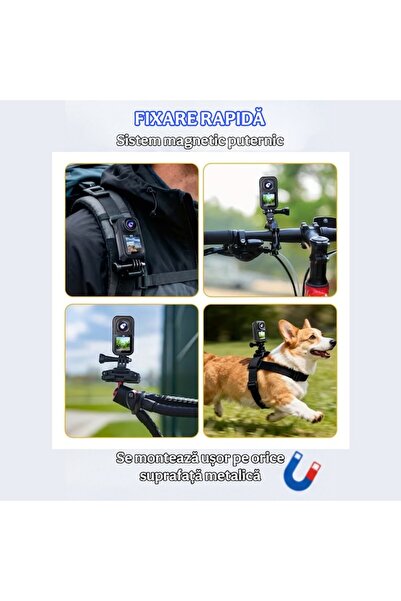 FAMIFY Cameră sport Ultra HD 5K, magnetică, ecran dublu, unghi larg, control WiFi, 128 GB, impermeabilă, neagră