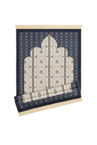 Bursa İpek Navy Blue Velvet Rug Prayer Rug