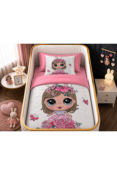 Fabeteks Rose Cute Girl Single Digital Baby Duvet Cover Set