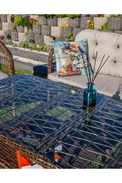KalyonHome Gardeniza Nice Rattan 2+1+1 Bahçe Balkon Oturma Grubu Masa Takımı Kahverengi