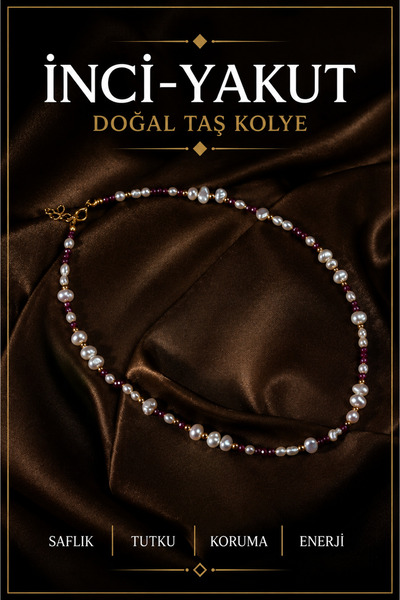 OSMANLI DEĞERLİ TAŞ İnci-Yakut Gümüş Kapama Doğal Taş Kolye