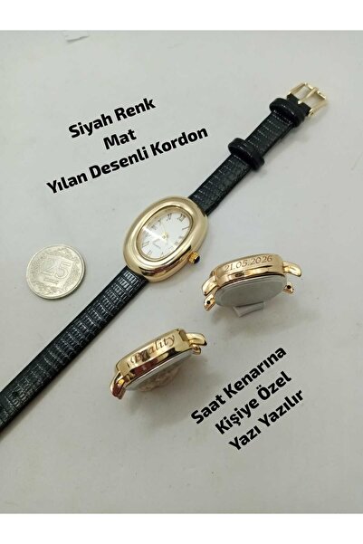 Brality Retro Vintage Model Women's Wristwatch Minimal Gold Case.. Black Snak...