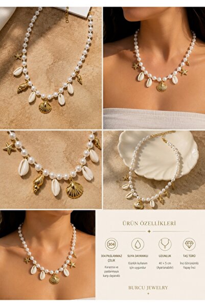 BURCU JEWELRY Deniz Esintisi Charm İnci Kolye