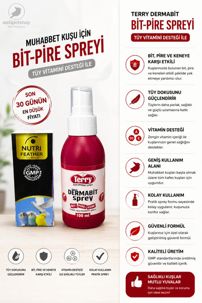 ozzipetshop Muhabbet Kuşu Tüy Vitamini Kuş Bit - Pire Spreyi Yeni Icerikler