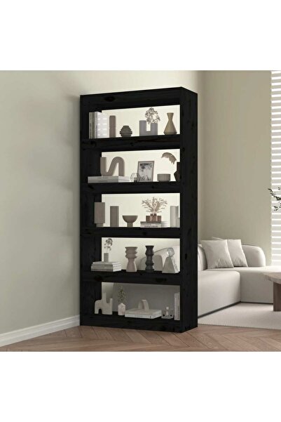 Concept Bibliotecă/Separator cameră negru 80x30x167,4 cm lemn masiv pin